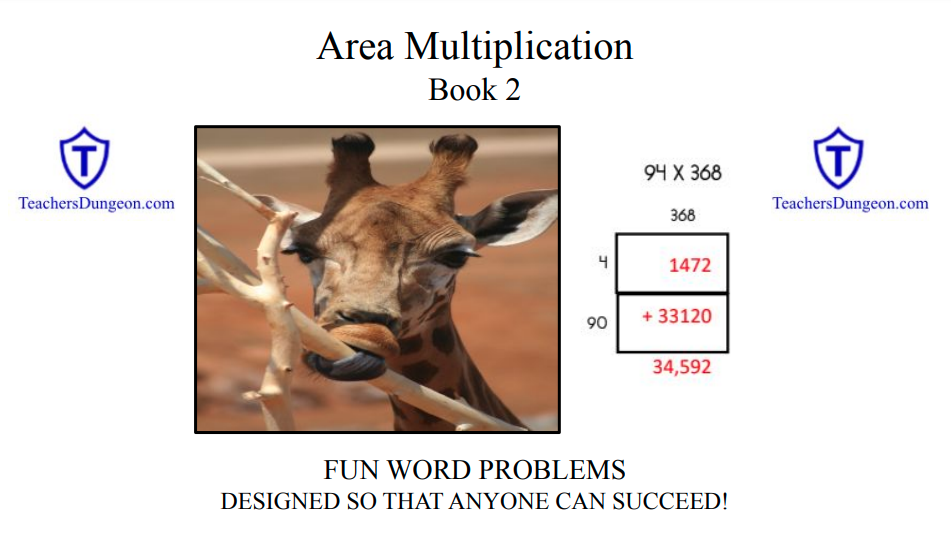 Step-by-step area multiplication strategy solving 94 times 386 using area boxes and skip counting for students who don’t know all their multiplication facts.