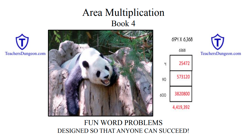 Step-by-step area multiplication strategy solving 694 times 6,368 using area boxes and skip counting for students who don’t know all their multiplication facts.