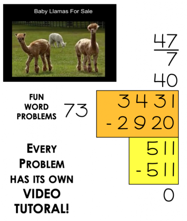 How to do long division with 4-digit number divided by 2-digit number (3,431 ÷ 73) using online math tutoring